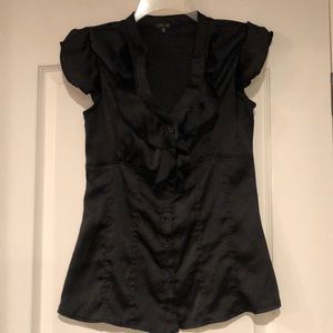 Black cap sleeve button down blouse